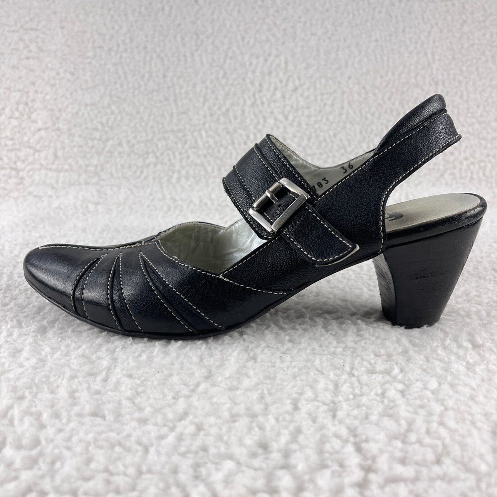 Fidji Black‎ Leather Mary Jane Pumps Heel Shoes Womens Buckle Strap Size 36/5.5